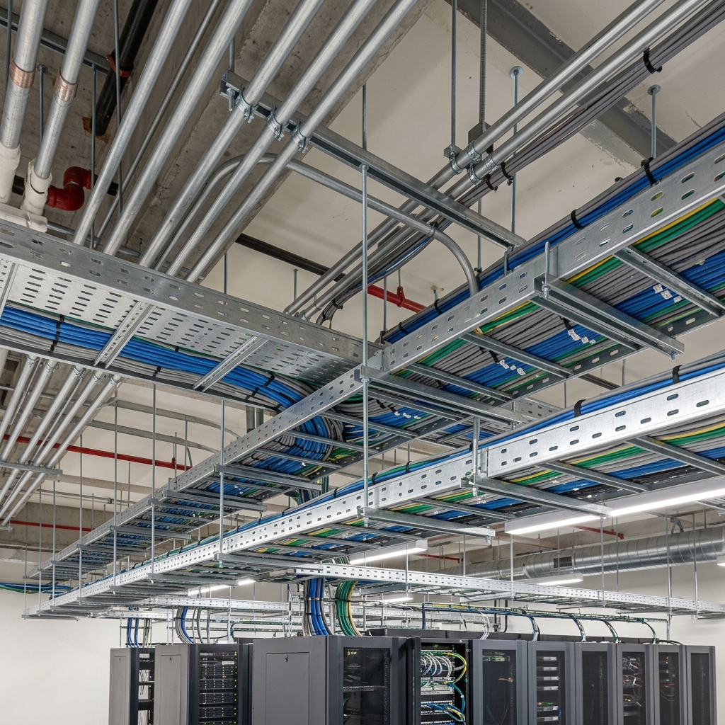 Coordinated MEP cable trays and services installed overhead